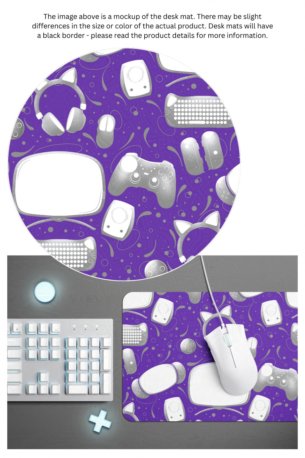 Purple Gamer Geek Essentials Gaming Desk Mat Mouse Pad for Gamers and Streamers