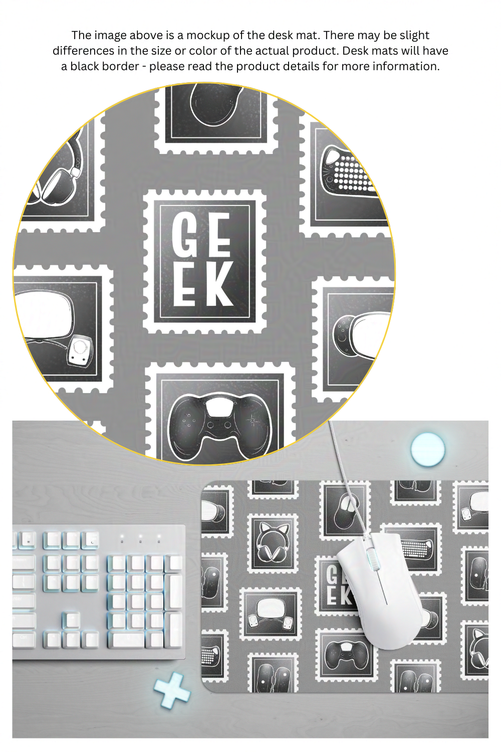 Stamp Gamer Geek Essentials Gaming Desk Mat Mouse Pad for Gamers and Streamers