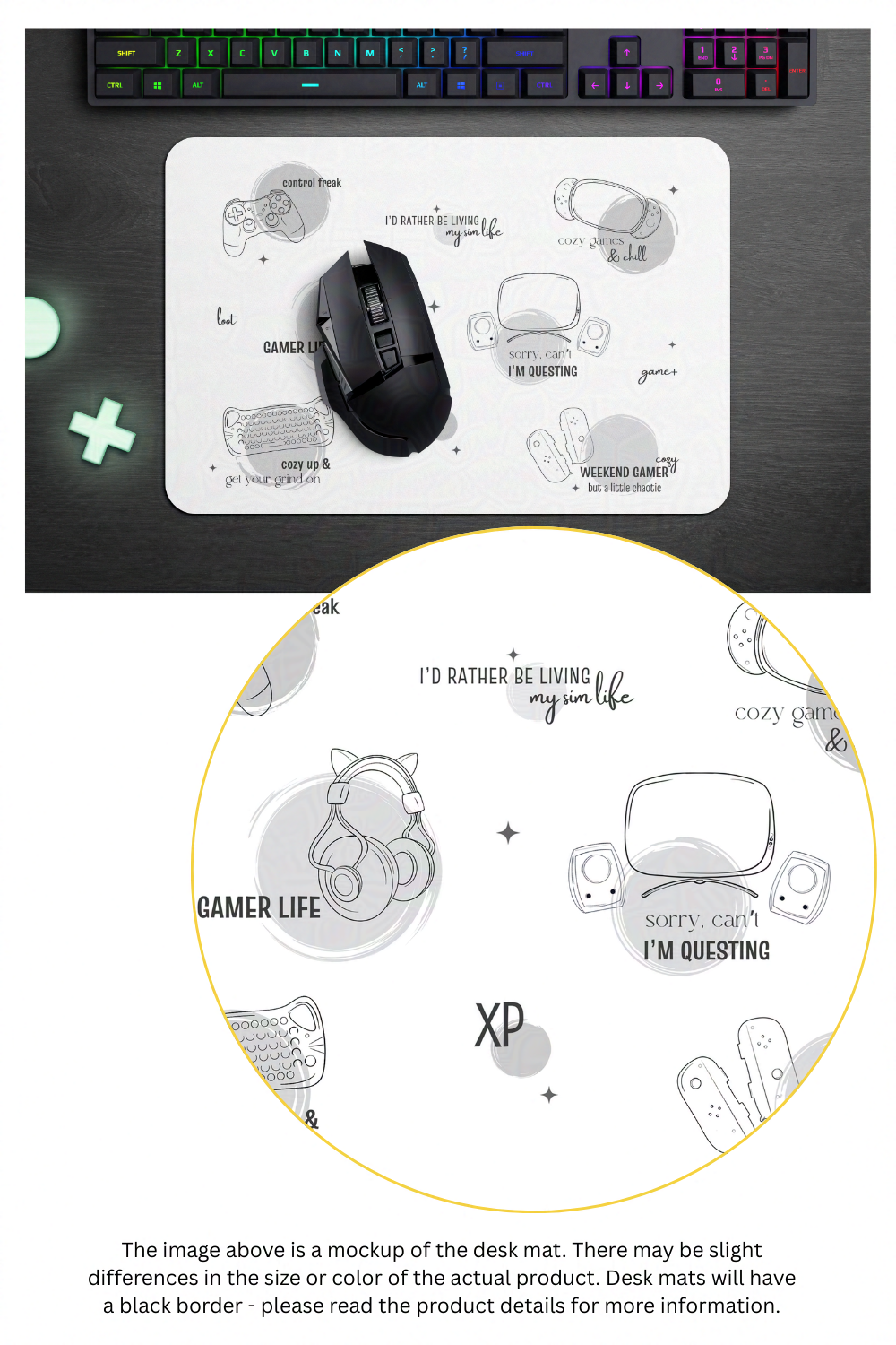 Gamer Geek Terms and Lingo Desk Mat Mouse Pad for Gamers and Streamers