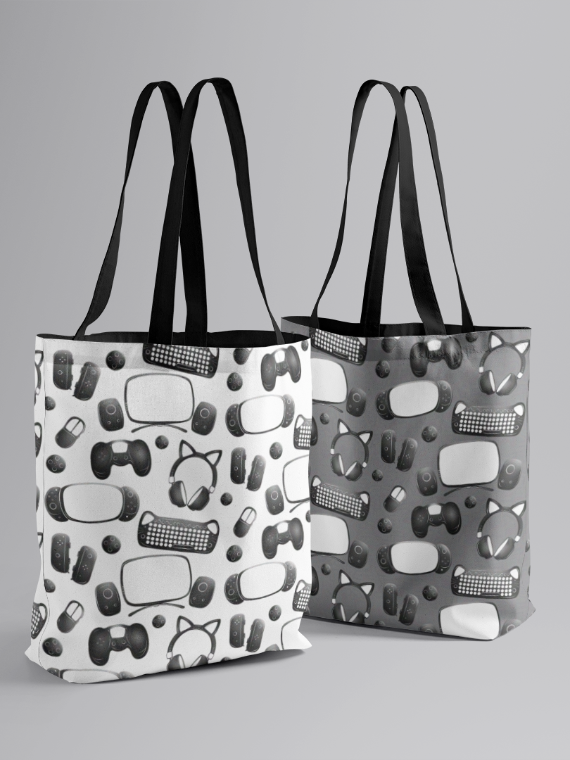 Geeky Gamer Essentials Grey Tote Bag and Carry-All for Gaming and Streaming Essentials for Geeks