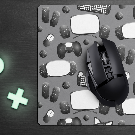 Geeky Gamer Essentials Desk Mat Mouse Pad on Dark Grey for Gaming and Streaming Desk Setups