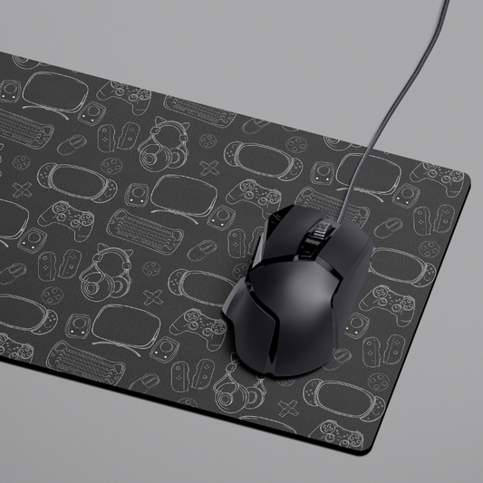 Geeky Gamer Lined Gaming Essentials Desk Mat Mouse Pad on a Dark Grey Background for Gaming and Desk Setups