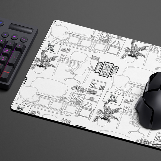Geeky Gamer Toile de Jouy-Inspired Desk Mat Mouse Pad for Gaming and Streaming Desk and Gaming Setups