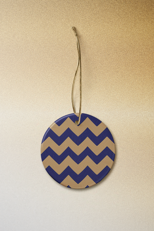 Inosuke-Inspired Blue & Tan Zig-Zag Ornament | Wild Anime Holiday Decor