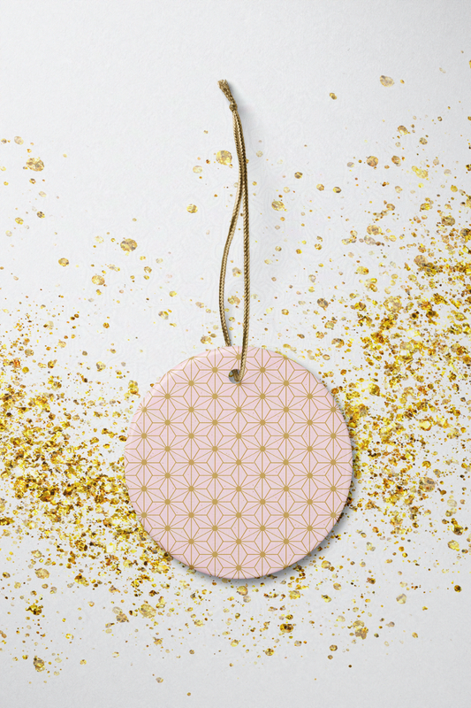 Nezuko-Inspired Asanoha Pattern Ceramic Ornament | Pink & Gold Anime Holiday Decor