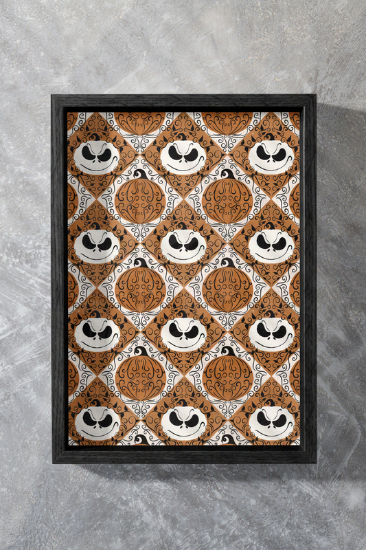 Orange Jack Skellington-Inspired Pumpkin King Pattern Wall Art | Spooky, Subtle, Stylized Wall Print