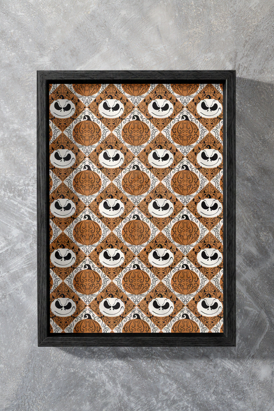 Orange Jack Skellington-Inspired Pumpkin King Small Pattern Wall Art | Spooky, Subtle, Stylized Wall Print