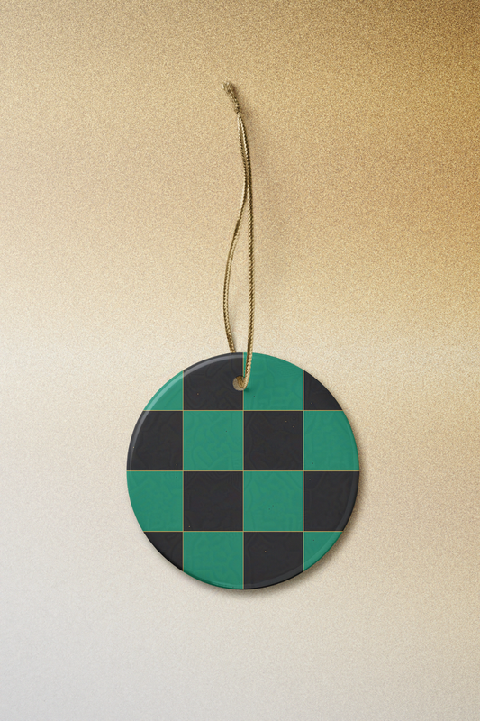 Tanjiro-Inspired Ichimatsu Pattern Ceramic Ornament | Anime Christmas Decor for Demon Slayer Fans