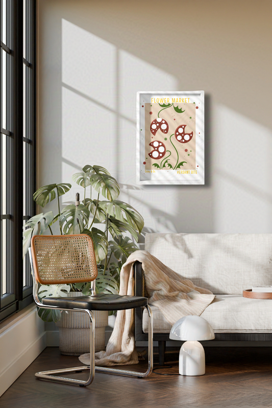 Daisy & Co. Flower Market Framed Wall Art – Verdant Bite | Cozy Botanical Video Game Inspired Spring Wall Art