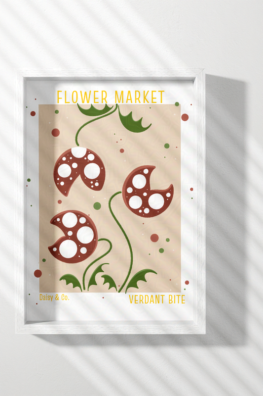 Daisy & Co. Flower Market Framed Wall Art – Verdant Bite | Cozy Botanical Video Game Inspired Spring Wall Art