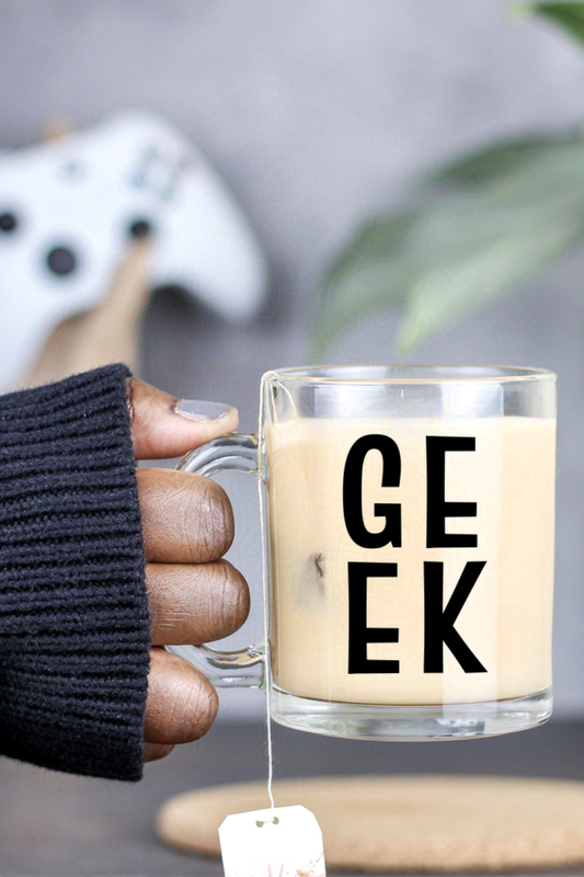 GEEK Clear Glass Mug – Minimalist Mug for Gamers and Geeks