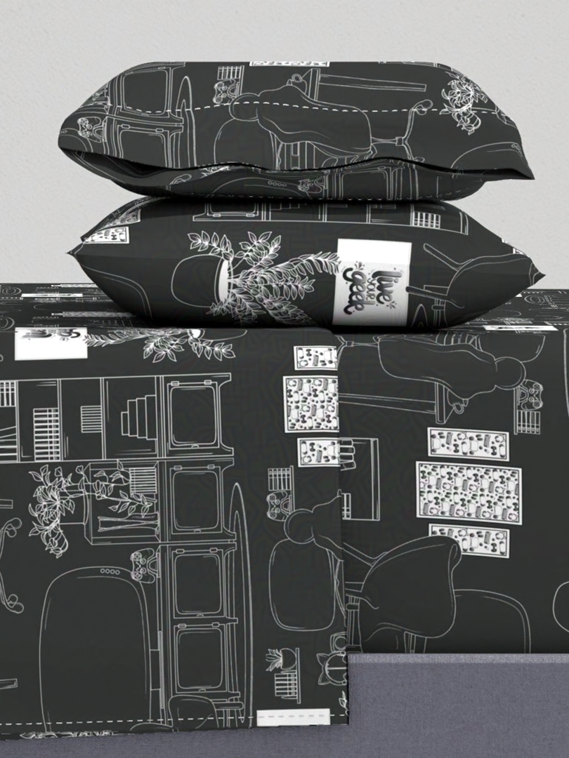 Modern Toile de Jouy-Inspired Geeky Gamer Gaming Space Fabric on a Dark Background