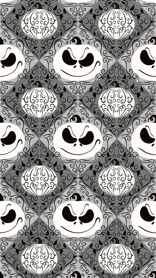grey jack skellington inspired pumpkins on an elegant swirly diamond background
