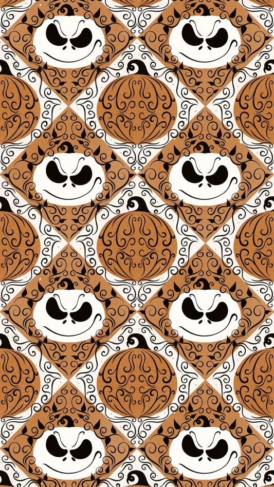 orange jack skellington inspired pumpkins on an elegant swirly diamond background